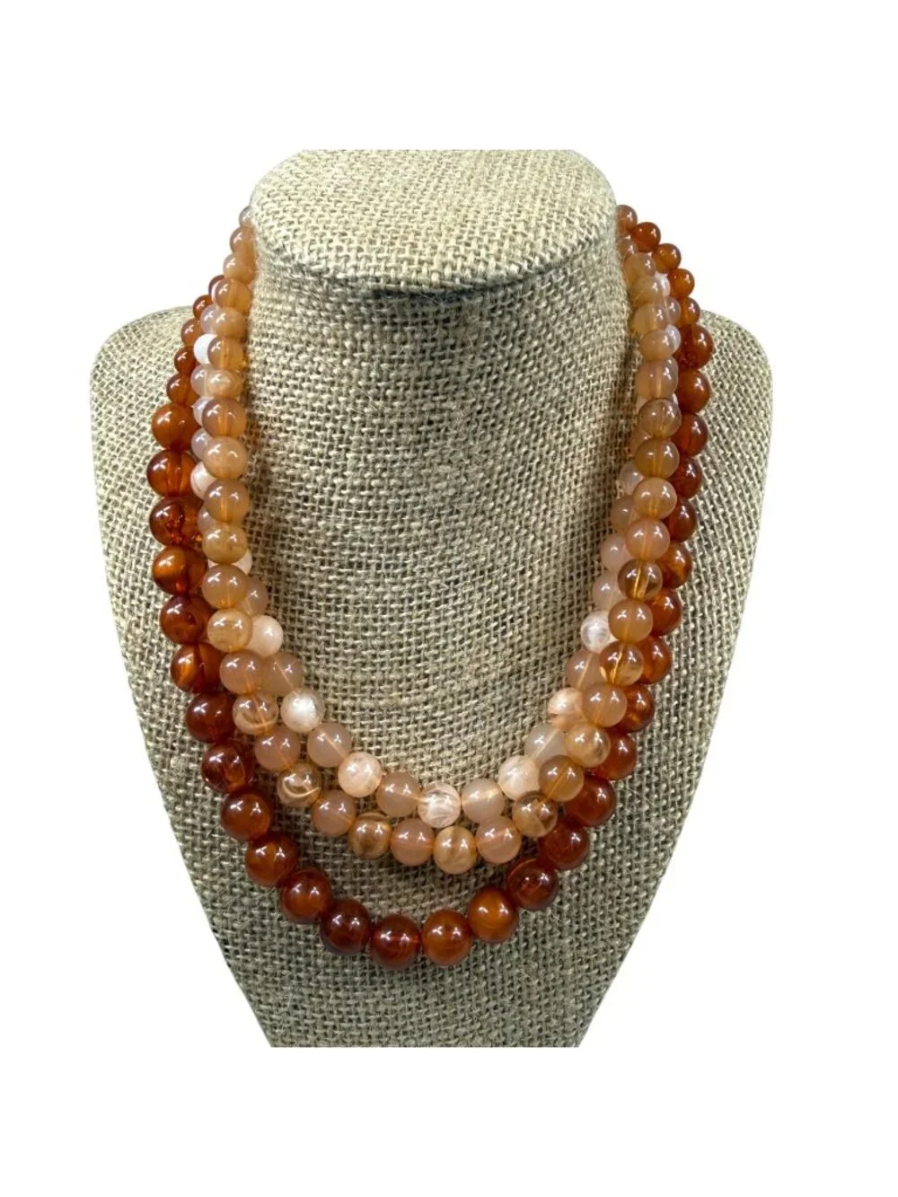 Orange Color Shades Beaded Multi-Layer Necklace Lobster Clasp Closure Vintage